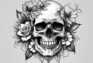 A Skull with blue eyes, smoke around the head and there flowers under the skull tattoo idea