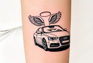 2014 Mustang  driving down highway with 2015 Audi S5 with Angel wings and halo above 2015 Audi S5 tattoo idea