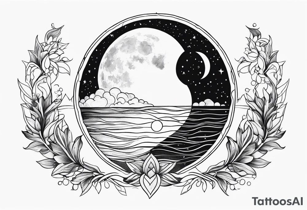 Thin line soulmate moon starys water infinity tattoo idea