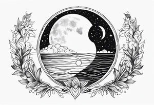 Thin line soulmate moon starys water infinity tattoo idea