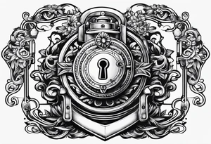 A vintage lock and key tattoo idea