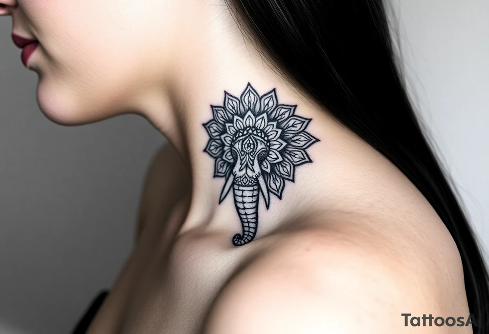 ornate mandala elephant head with upturned trunk tattoo idea