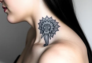 ornate mandala elephant head with upturned trunk tattoo idea