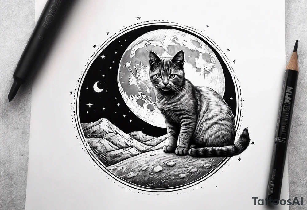 The little cat walking in the moon tattoo idea