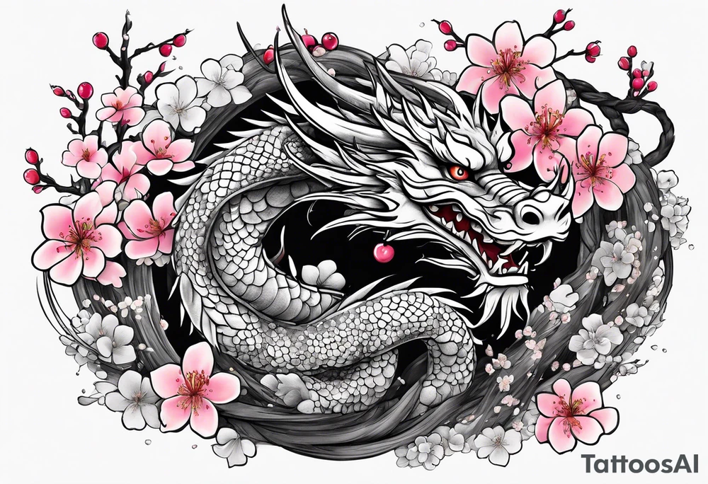 Haku dragon with  cherry blossoms  and soot sprites tattoo idea