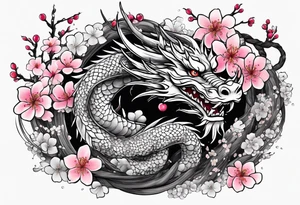 Haku dragon with  cherry blossoms  and soot sprites tattoo idea