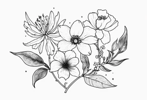 zodiac constellation two Sagittarius, one Capricorn one Gemini, with two november birth flower, january birth flower, june birth flower tattoo idea