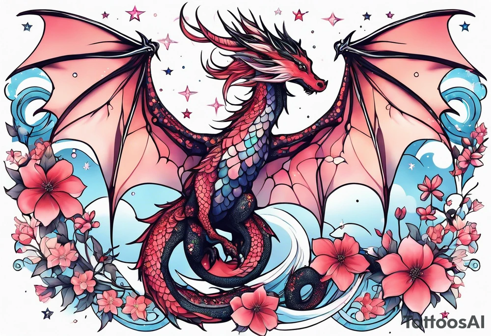 Constellation, wing , snow , cross , dragon female japan kawaii , flower tattoo idea