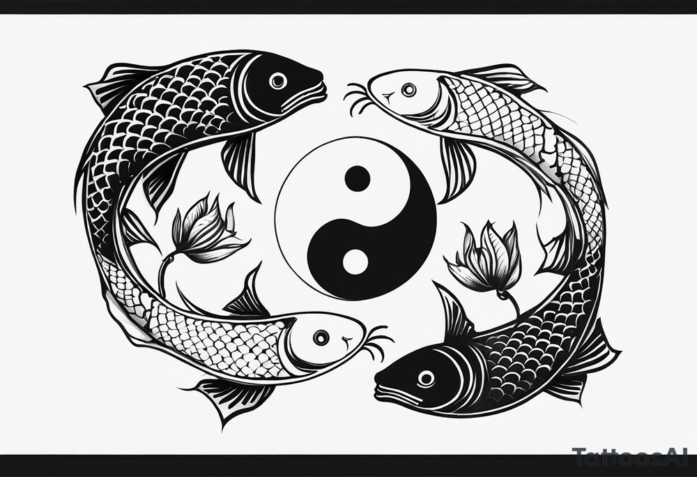 powerful majestic ying Yang symbol adorned in koi fish tattoo idea