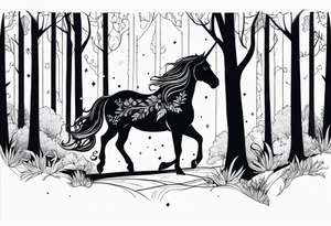 Unicorn in forest – Walking through an enchanted woodland. tattoo idea