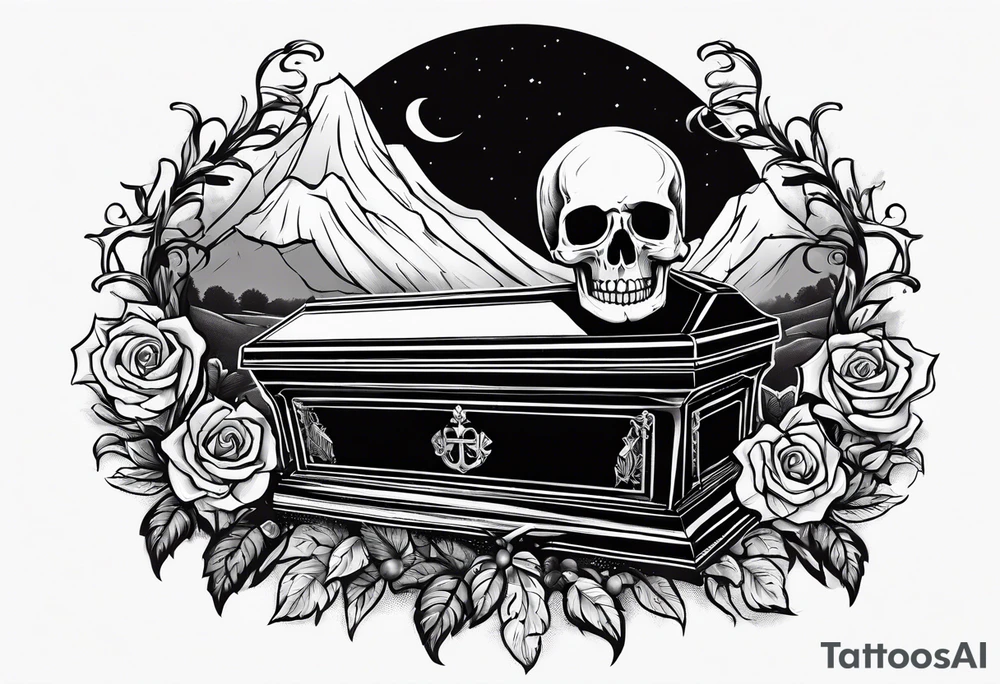 Coffin in graveyard with moon tattoo idea