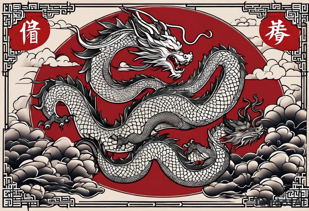 I want to the 12 Chinese zodiac animals in such a way that they give out the shape of the dragon.
It would start with a dragon and end with a snake. tattoo idea