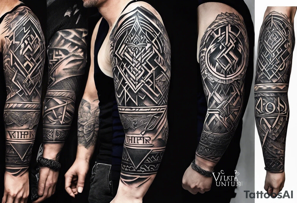 forearm tattoo. Viking letters on fingers, viking rune on wrist, up to forearm odin and crow tattoo idea
