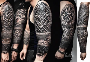 forearm tattoo. Viking letters on fingers, viking rune on wrist, up to forearm odin and crow tattoo idea