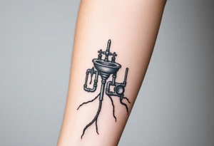 System of pipes coming from a sink that transitions into veins of forearm tattoo idea