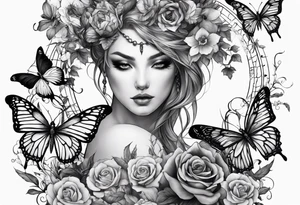 Capricorn and butterflies with a cross sleeve tattoo idea