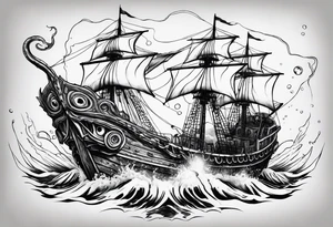 Kraken from underworld breaking boat. tattoo idea
