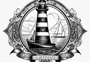 maritime lighthouse in a front view sailboat serving as a mast for a sail. tattoo idea