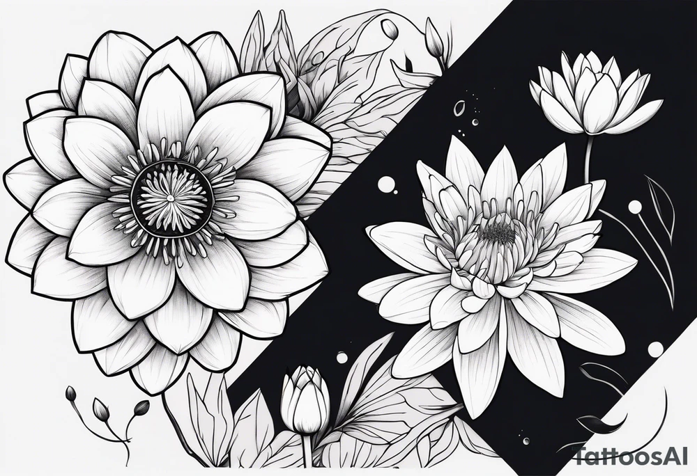 Water lily and Daisy minimalist tattoo idea