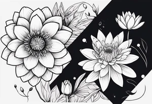 Water lily and Daisy minimalist tattoo idea