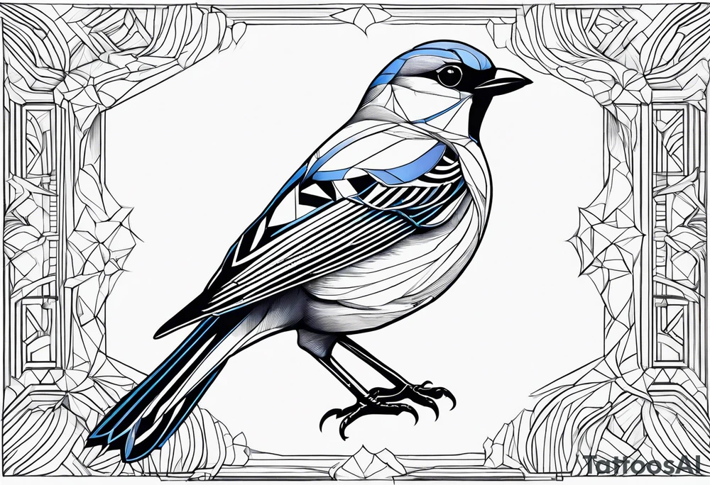 Geometric Black and white blue bird outline with no color tattoo idea