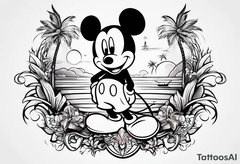 mickey mouse palm tree sleeve tattoo tattoo idea
