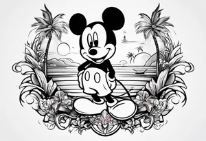 mickey mouse palm tree sleeve tattoo tattoo idea