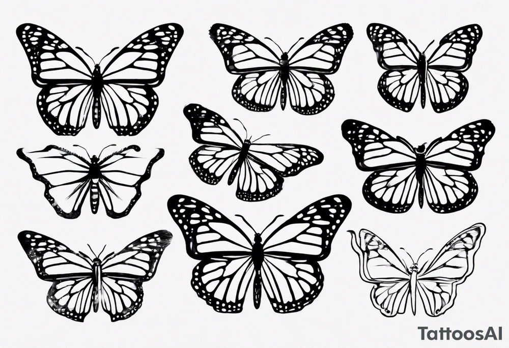 realistic monarch butterfly simple black outline landed on a twig but remove the twig tattoo idea