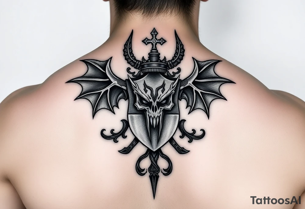 Smith family crest from Ireland with dark and brutally Demonic features for a full chest tattoo tattoo idea