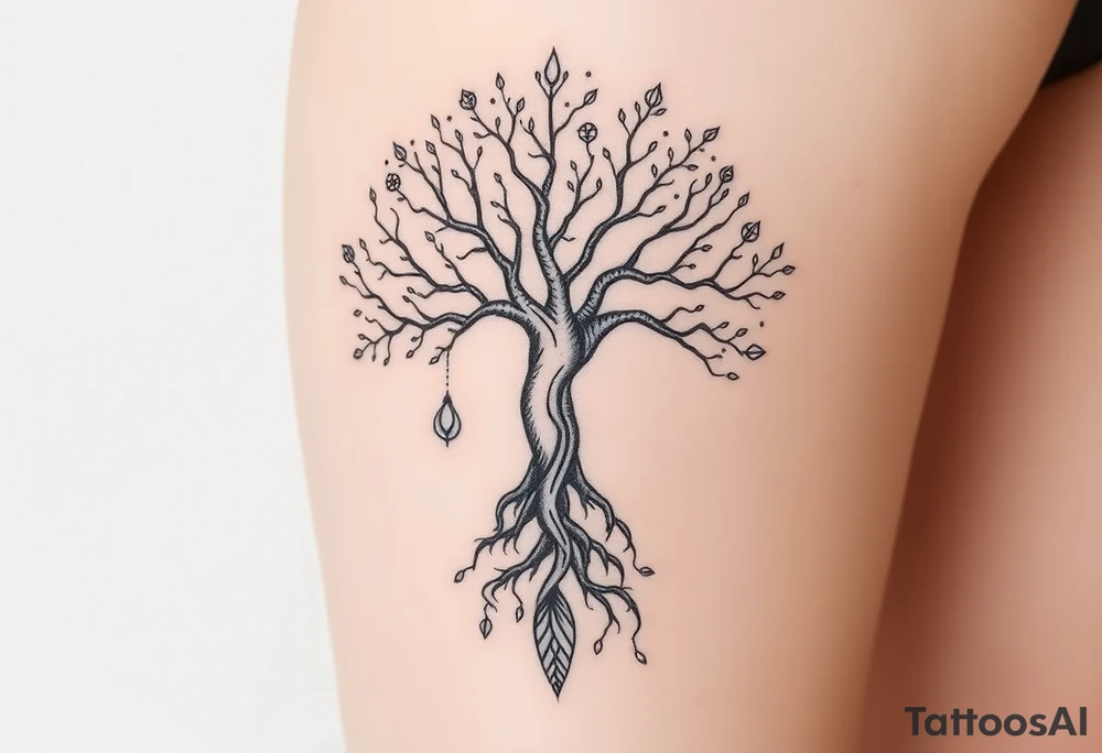 mystical tree of life with cosmic roots and celestial branches tattoo idea