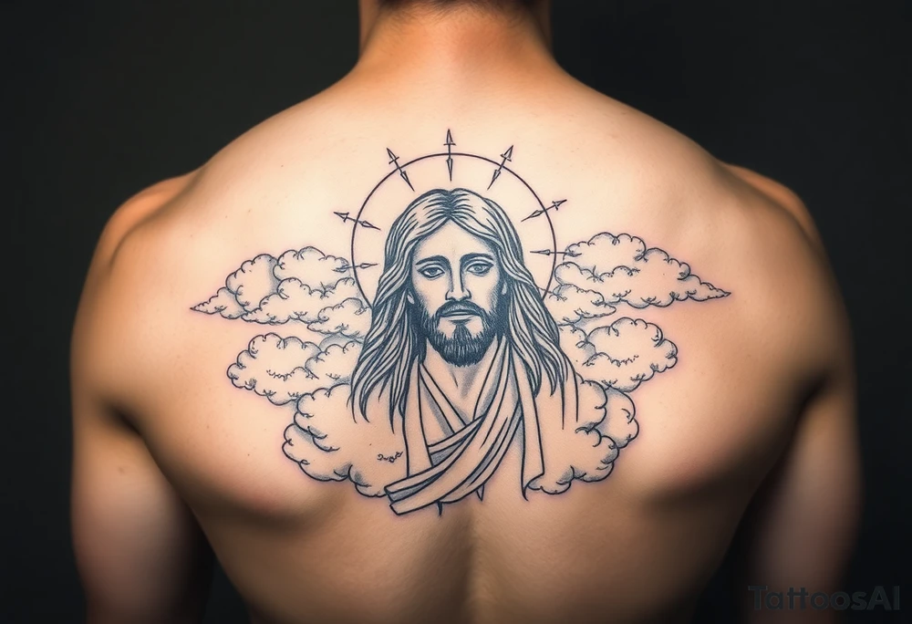 magestic jesus christ with clouds tattoo idea