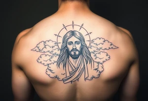 magestic jesus christ with clouds tattoo idea