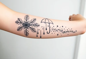 A snowflake melting and turning into rain drops and the rain drops cascading over and umbrella tattoo idea