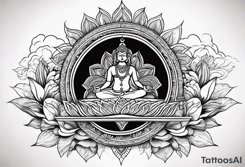 aum with sunrays and clouds tattoo idea