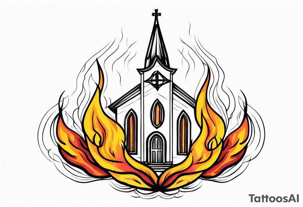 church with flames tattoo idea