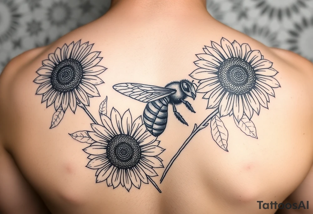 Honeybee and sunflowers with a honey comb background tattoo idea