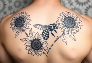 Honeybee and sunflowers with a honey comb background tattoo idea