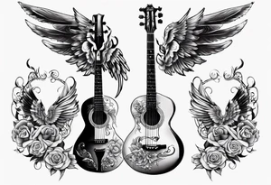 CROSSEED ACOUSTIC GUITAR AND VIOLIN WITH WINGS tattoo idea
