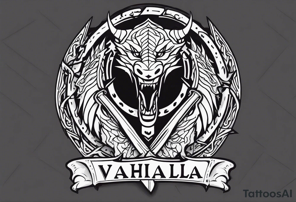 Valhalla sword shield dragon axe tattoo idea