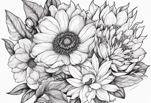 Upper arm half sleeve fall color peonie, sunflowers, magnolias, wild flowers tattoo idea