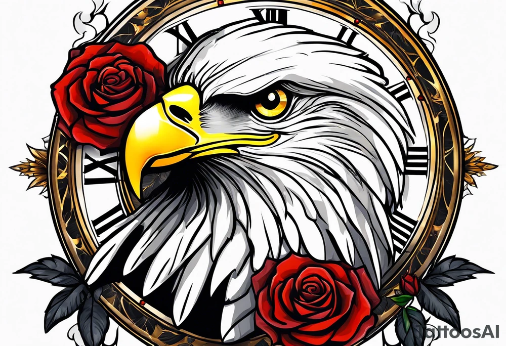 eagle, rose, clock , love tattoo idea