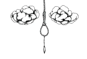 Clouds with a noose shaped in a heart dropping out tattoo idea