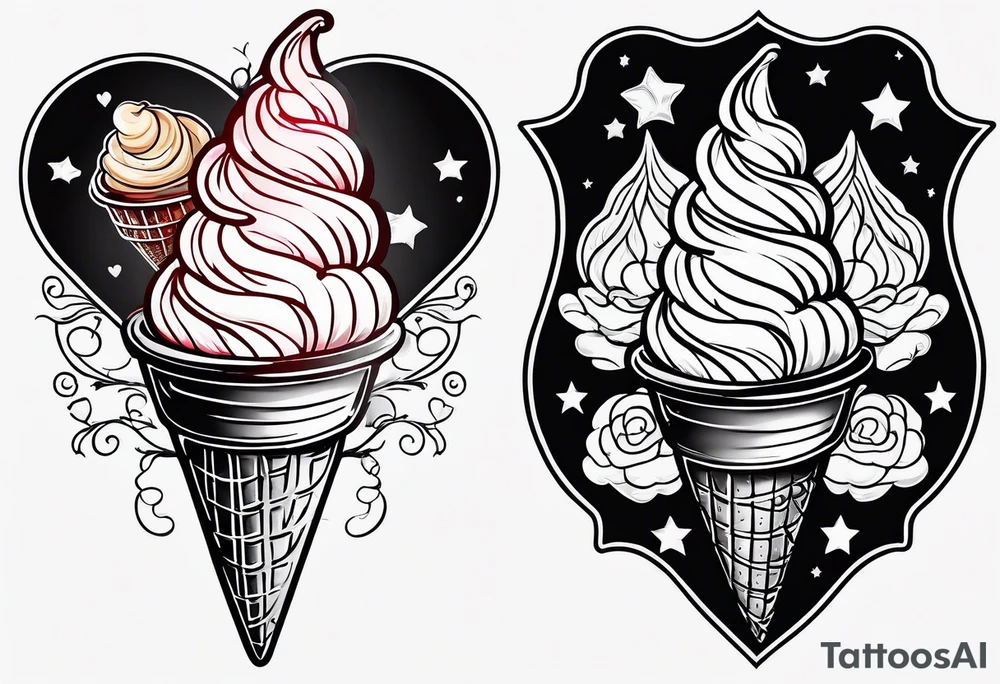 ice cream cone with one round scoop of ice cream and a red heart tattoo idea