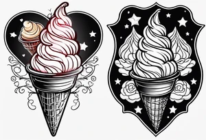 ice cream cone with one round scoop of ice cream and a red heart tattoo idea