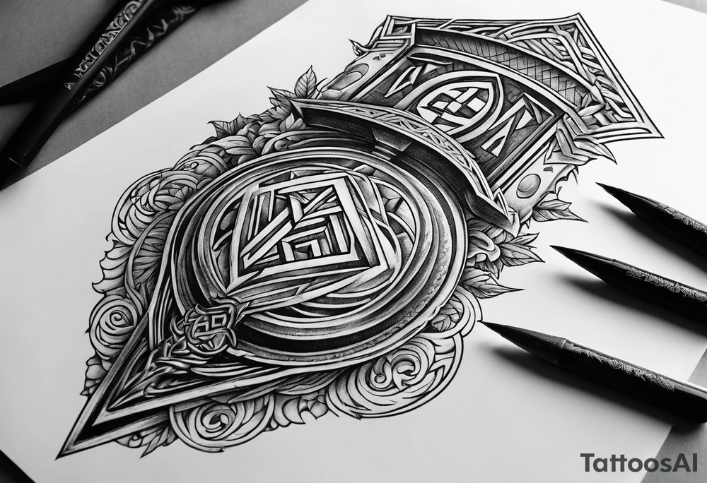 Valhalla sword shield axe stairs Valknut fire tattoo idea Valhalla sword shield axe stairs Valknut fire tattoo idea