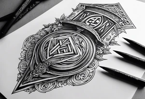 Valhalla sword shield axe stairs Valknut  fire tattoo idea