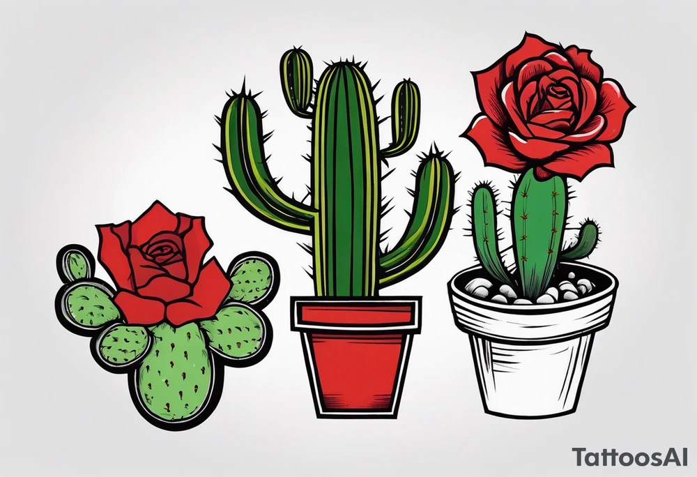 red rose, Mexican hat,  cactus, without skull tattoo idea