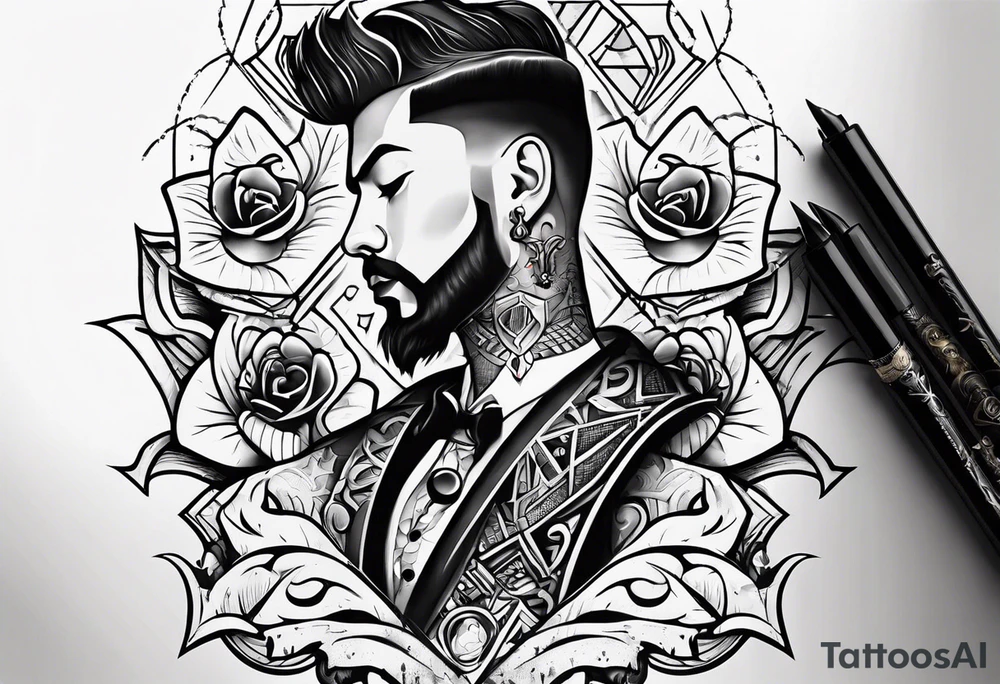 neck tattoo stencil about pain and struggle in new school or polka trash style tattoo idea