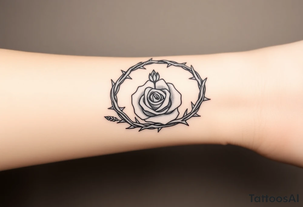 Oblong Crown of braided thorns with a rose with a stem in the middle tattoo idea