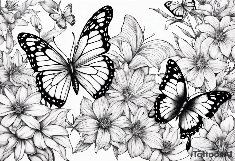 Butterflies with lilys, asters and morning glories tattoo idea